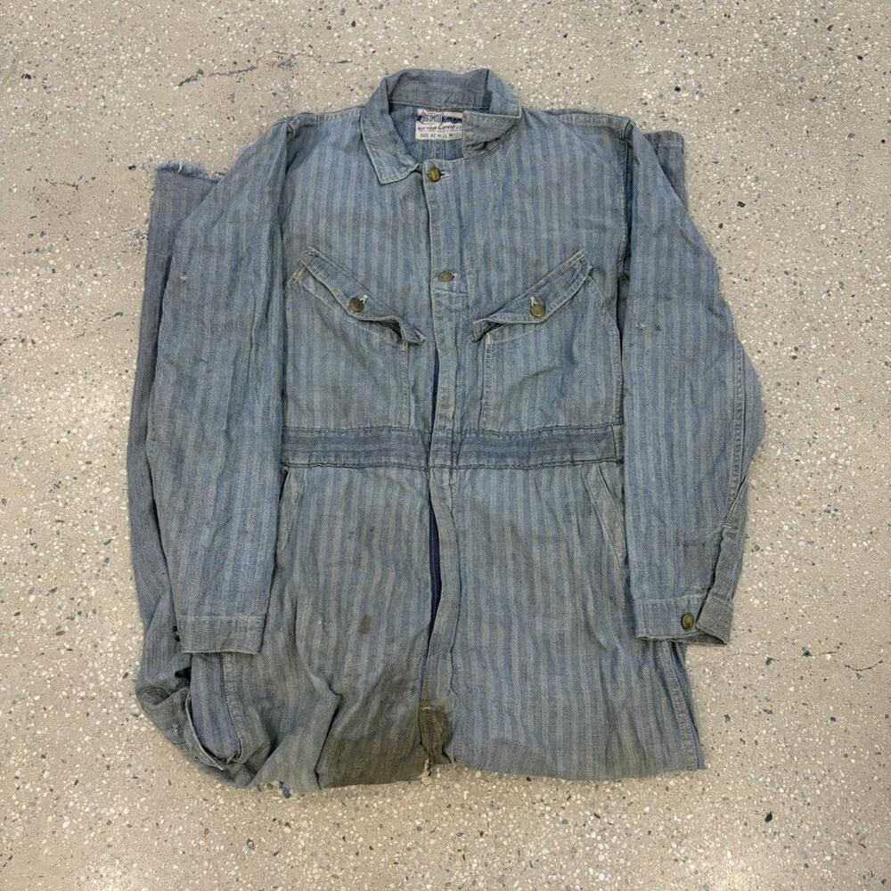 Vintage 50s Big Smith Blue HBT Workwear Coveralls 38x32